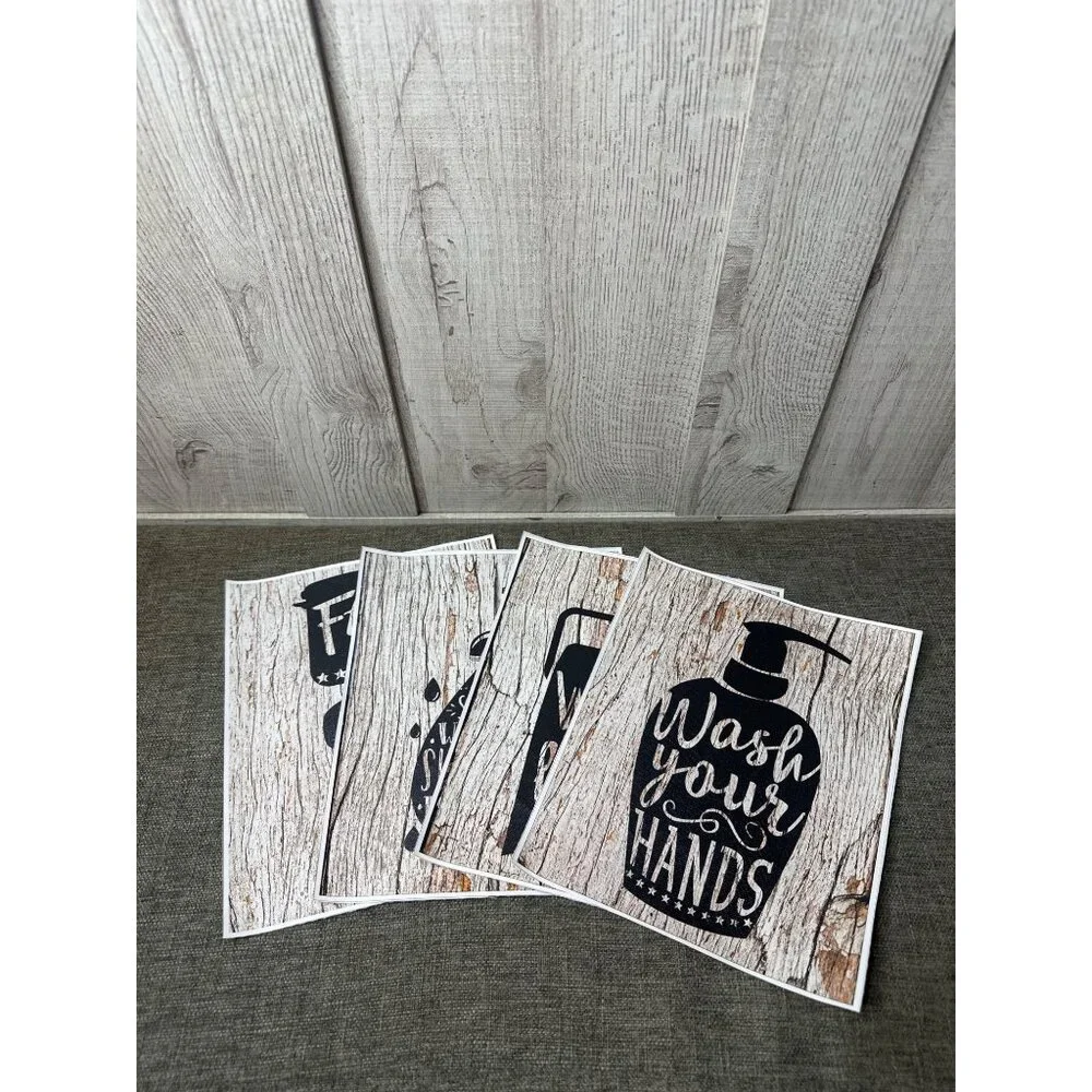 Rustic Bathroom 8x10 Wall Art Prints Set Of 4 Wipe Flush Wash Shower Unframed